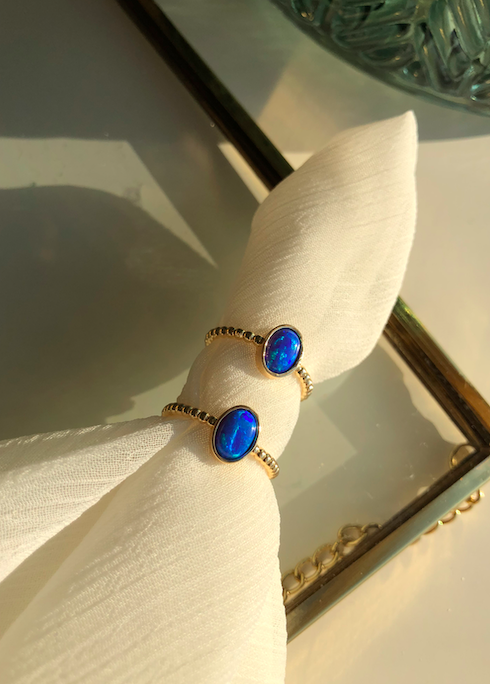 Oval Mavi Opal Taş Yüzük