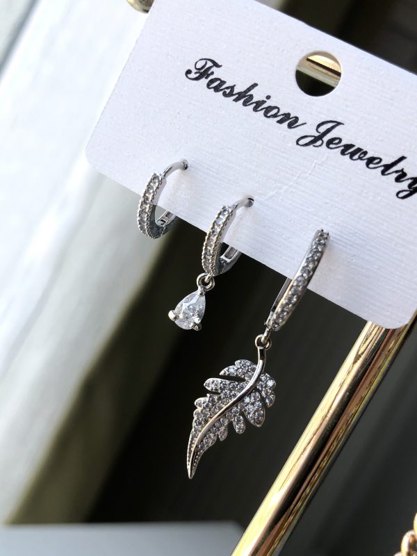 Silver Yaprak Kombin Küpe