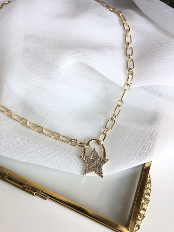 Zirkon Taş Gold Yıldız Kolye