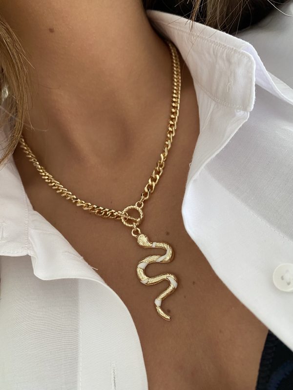 Linna Yılan Kolye - Beyaz Mineli