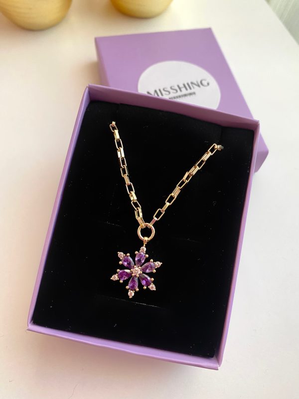 Lila Lotus Çiçek Kolye