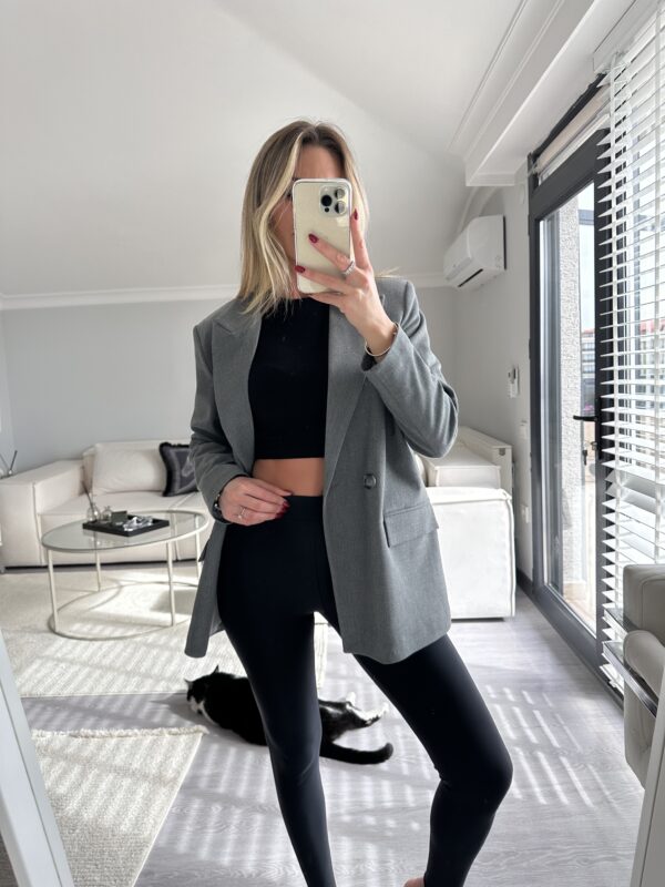 Gri Kruvaze Klasik Ceket